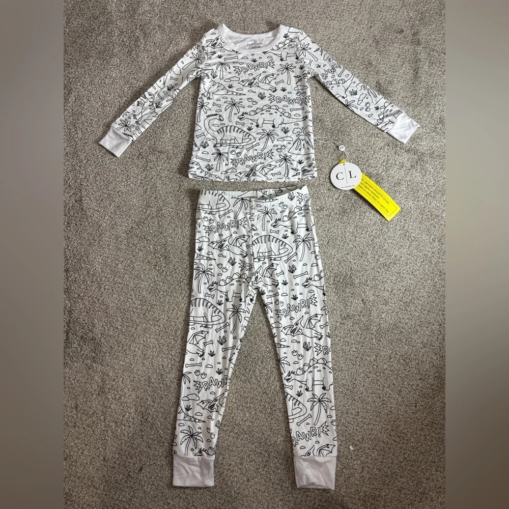 NEW! Caden Lane Colorable Two Piece Pajama Set | Jurassic Playground 3T
